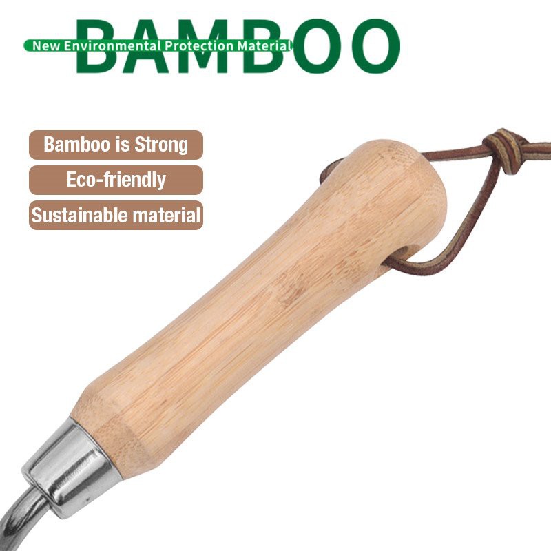 Leather rope bamboo handle of small hand trowel